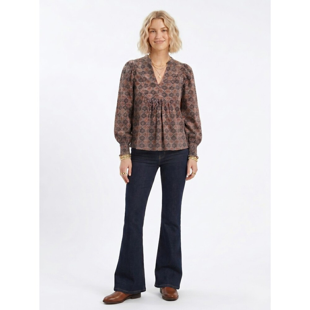 Banana Republic Corduroy V-Neck Puff Sleeve Blouse Womens XS Retro 60s Top